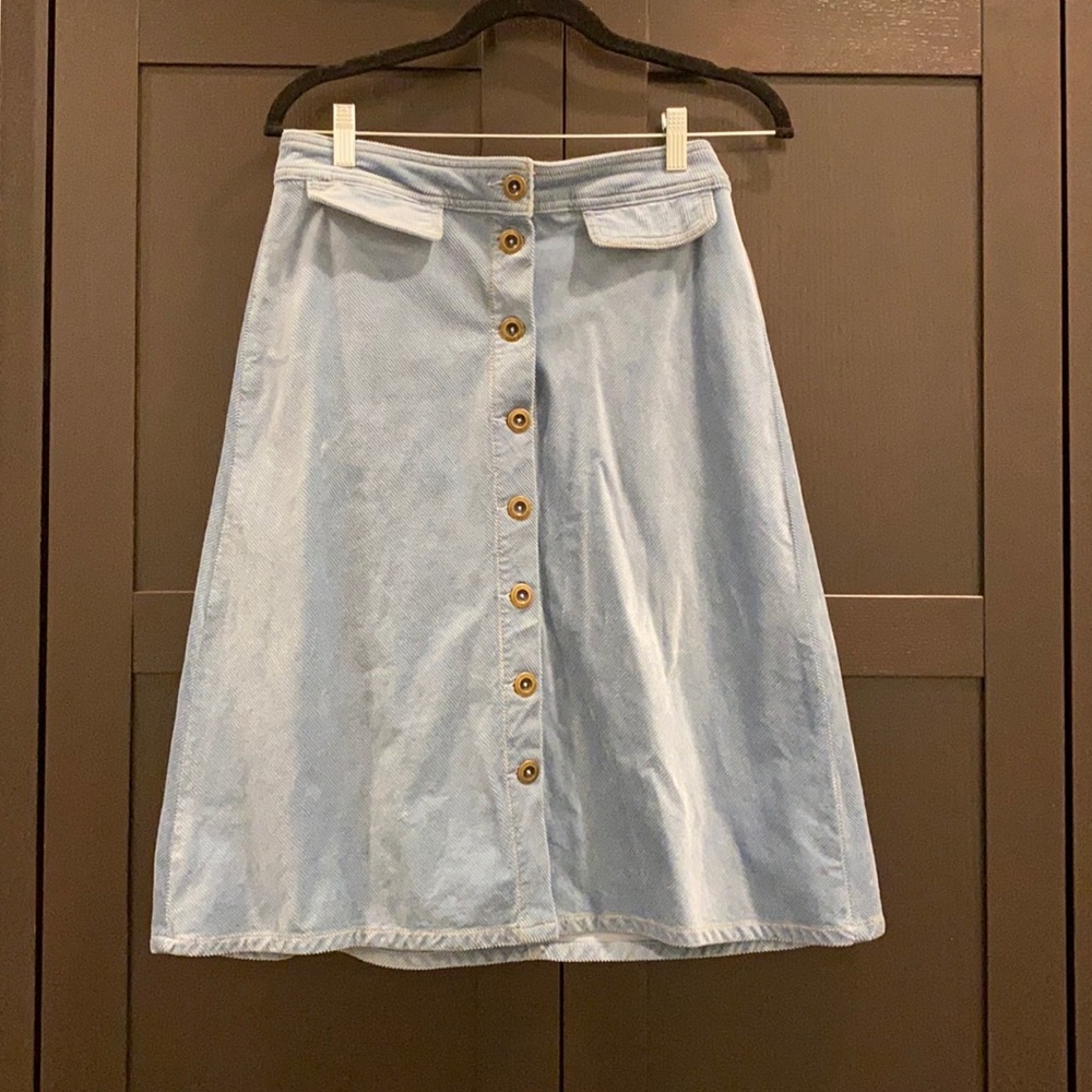 Anthropologie A Line Blue Corduroy Skirt